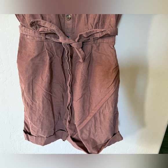 American Eagle|Brown corduroy romper with square neck and waist tie••Medium,Boho - Picture 3 of 12